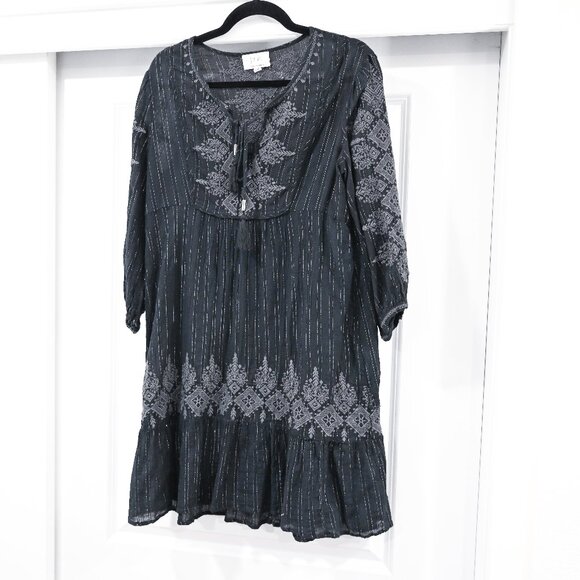 Jade by Johnny Was Size XS Embroidered Boho Style Peasant Mini Dress - Picture 1 of 9